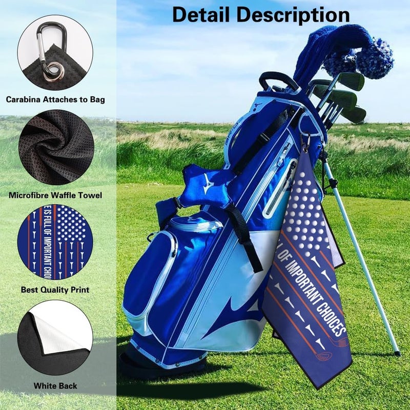 Msticey Life is Full of Important Choices Printed Microfiber Golf Towel with Clip, Great Golf Gifts for Dad Mom, Father's Day Golfer Birthday Retirement Gifts, Golf Accessories Veterans Day Gifts - Image 3